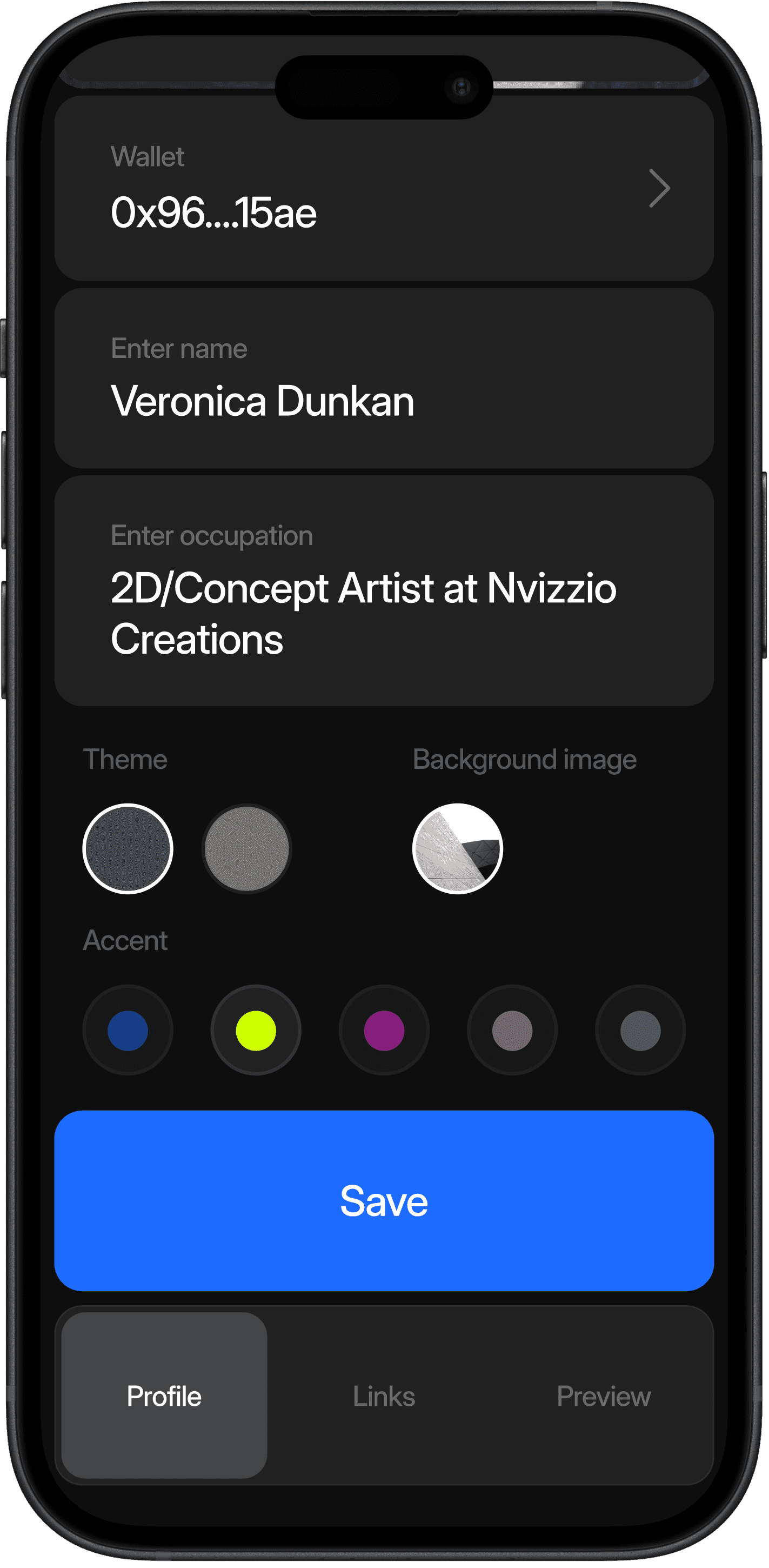 LiquidLink profile settings on mobile