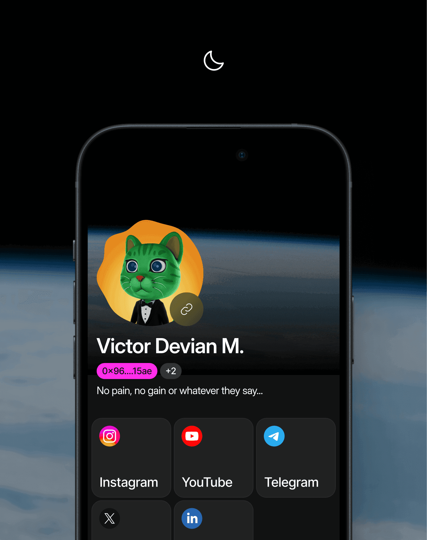 LiquidLink profile in dark mode on mobile