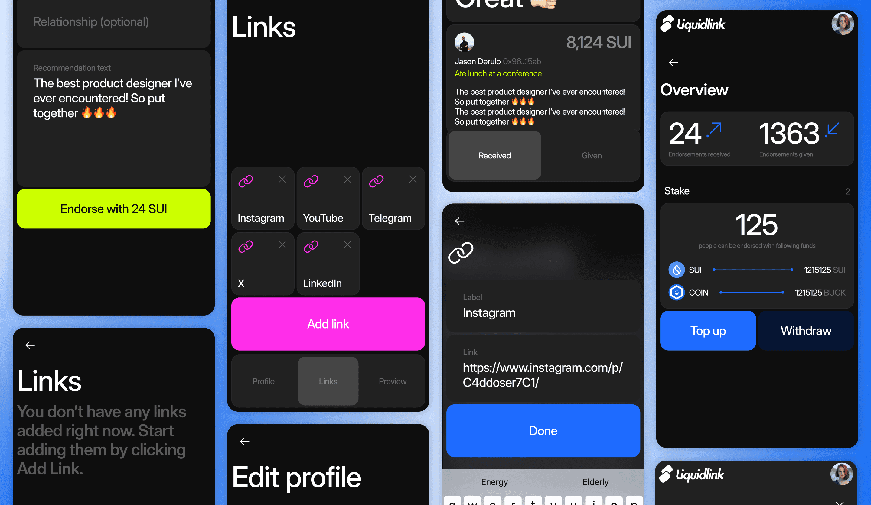 LiquidLink endorsement flow and links management
