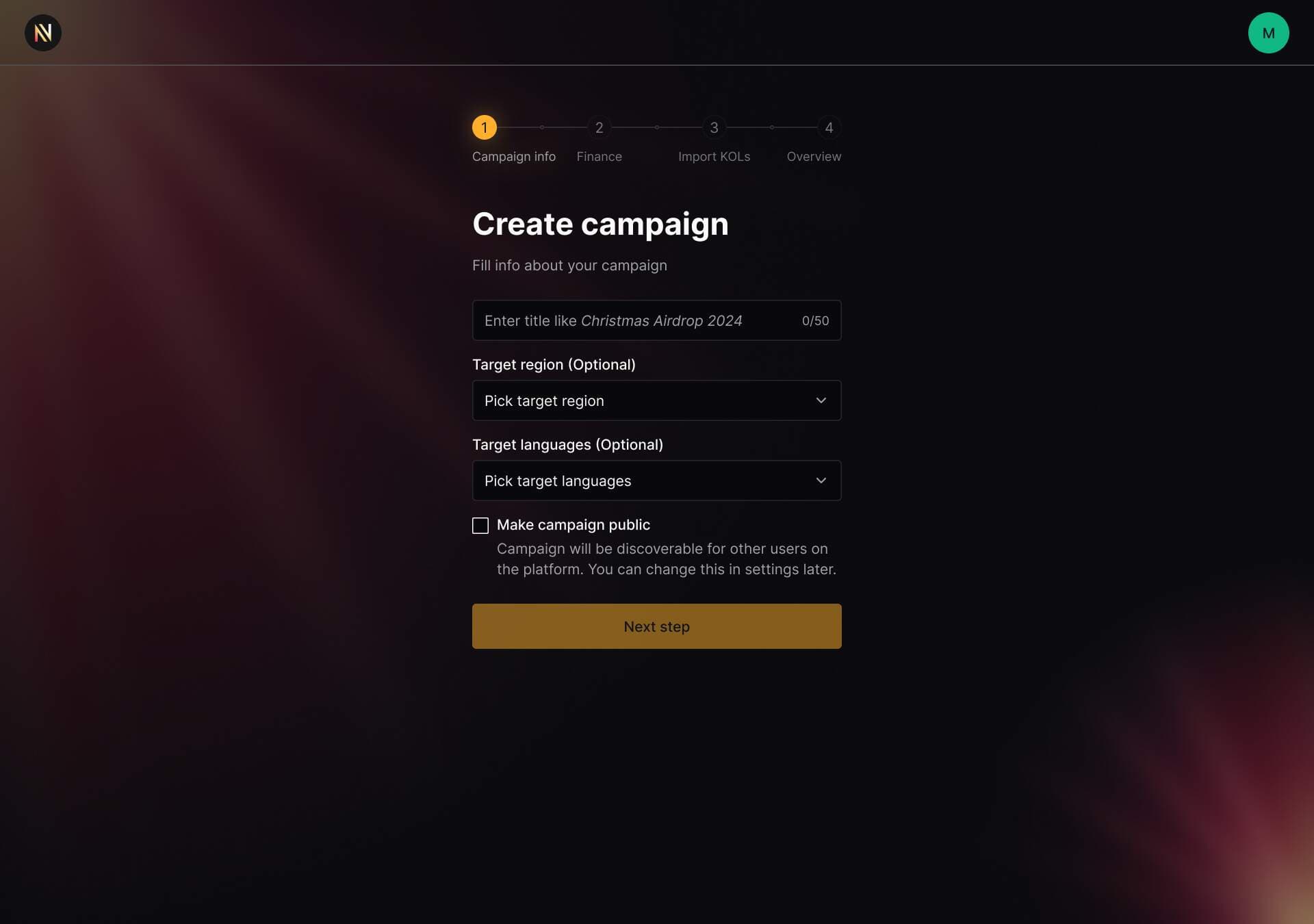 Narrativ create campaign step