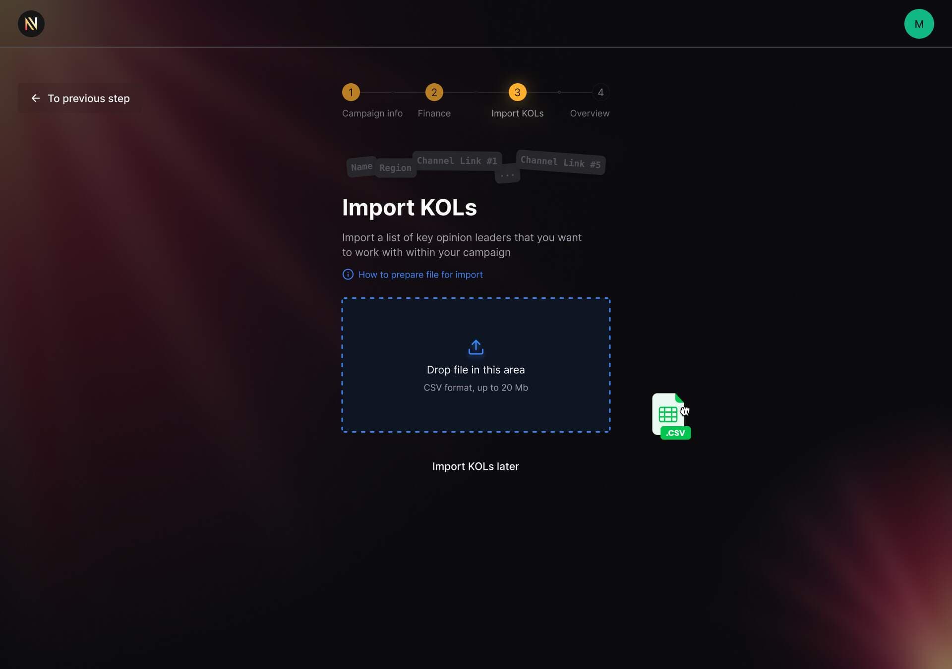 Narrativ import KOLs via CSV