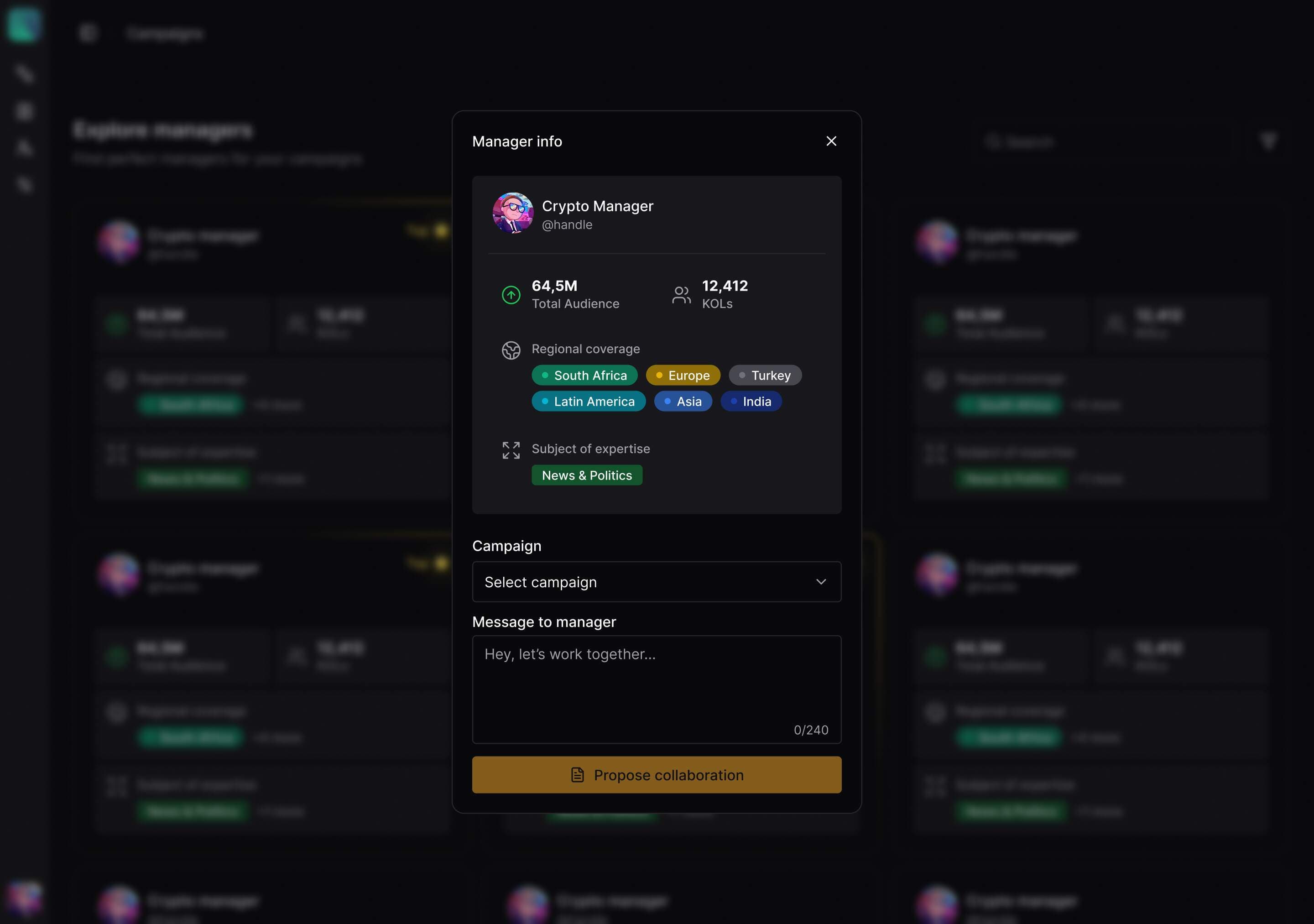 Narrativ manager info detail modal