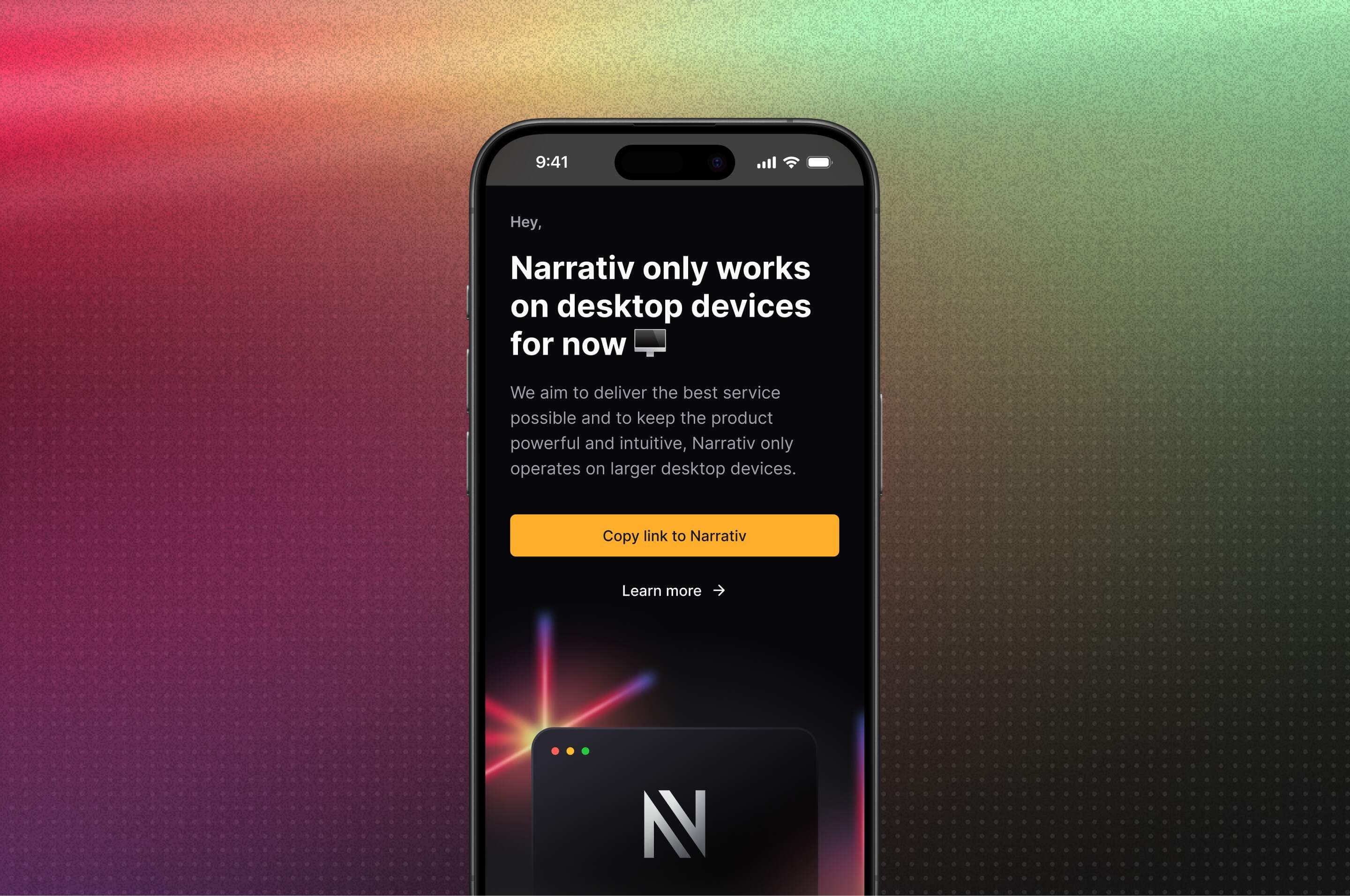 Narrativ desktop-only message on mobile